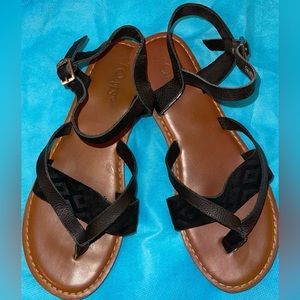 TOMS Black Leather Sandal; Size 7…..Only wore ONCE, practically brand new!!!